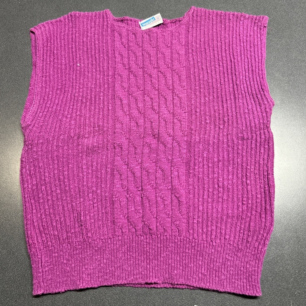 VTG Wrangler Short Sleeve Fuchsia Pink Knit Sweater Vest S Cotton Pullover